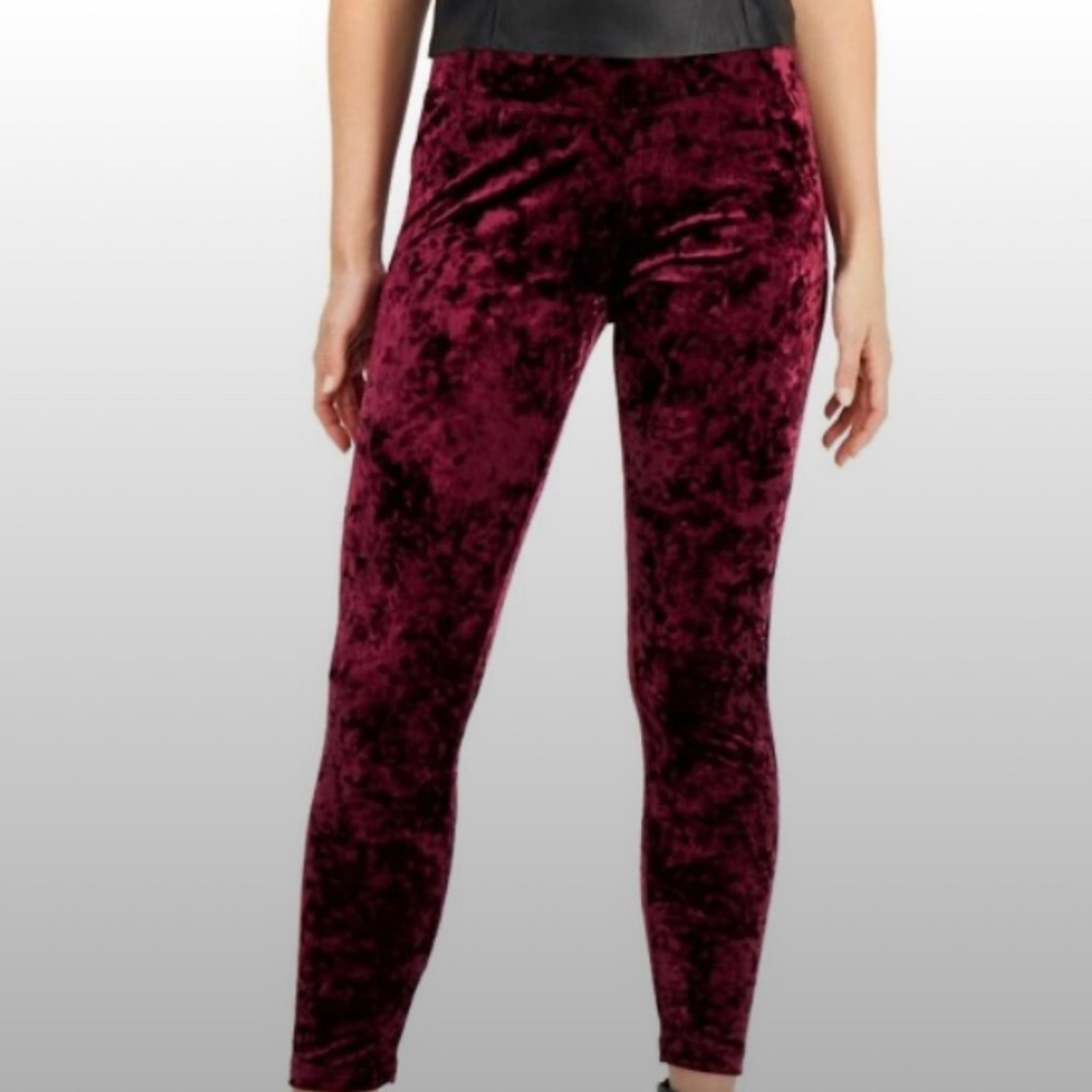 INC International Concepts Contour Waist Velvet Leggings Burgundy Red